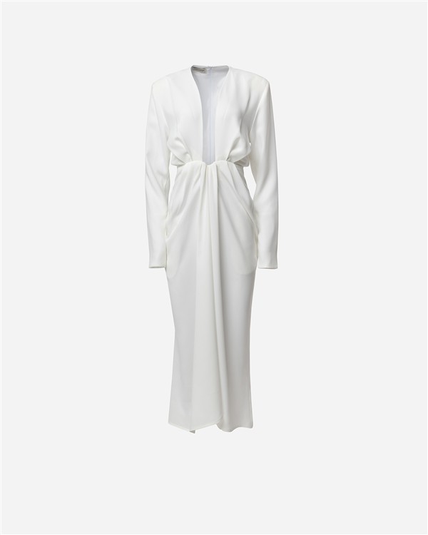 VK WHITE DRAPED MIDI DRESS